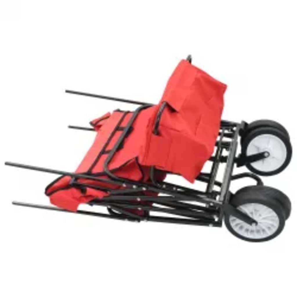 vidaXL Skladací ručný vozík so strieškou oceľ červený