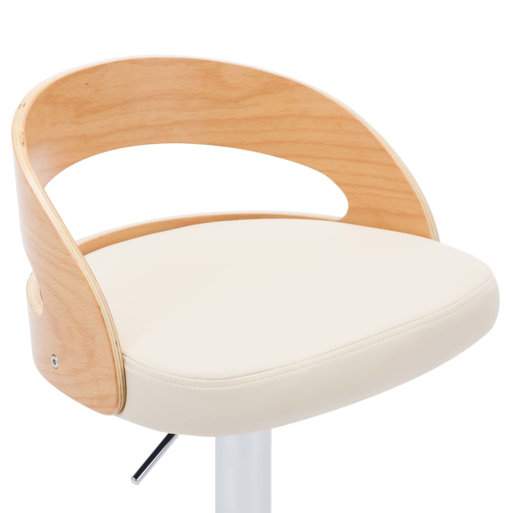 vidaXL Barové stoličky 2 ks, krémové, umelá koža a ohýbané drevo