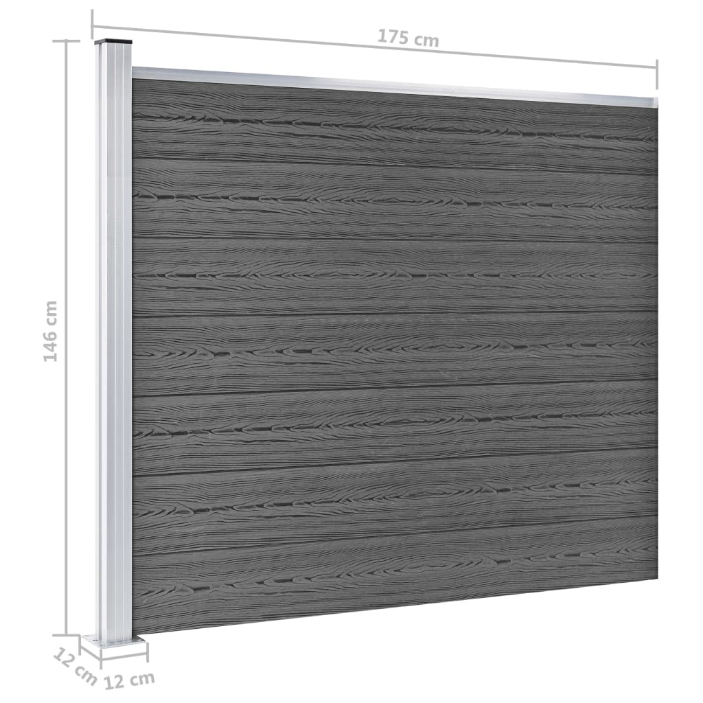vidaXL Sada plotových panelov WPC 699x146 cm čierna