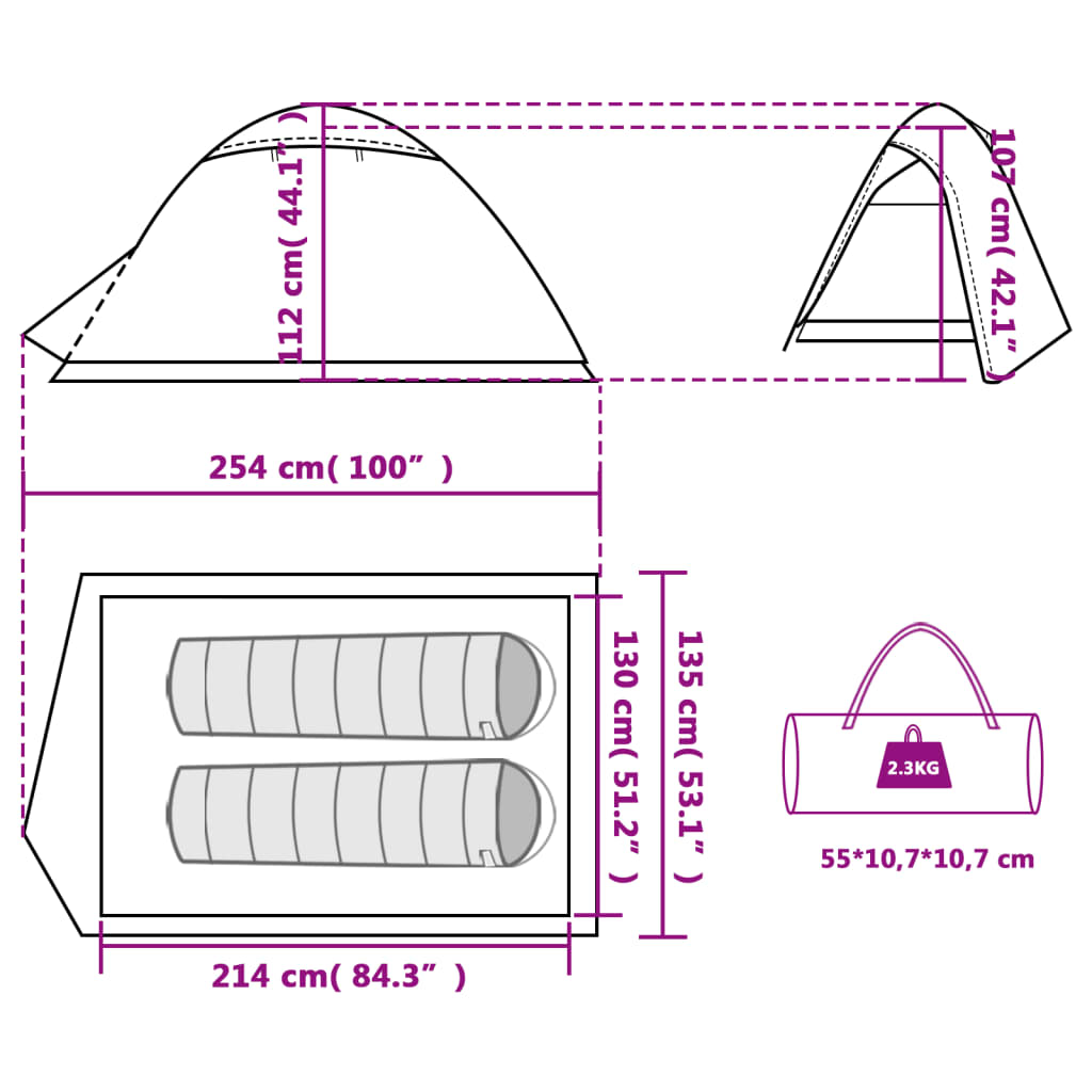vidaXL Kempingový stan, kupola, 2 osoby, biely, zatemňovacia látka