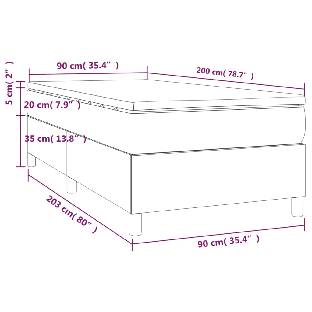 vidaXL Posteľný rám boxsping s matracom krémový 90x200 cm látka