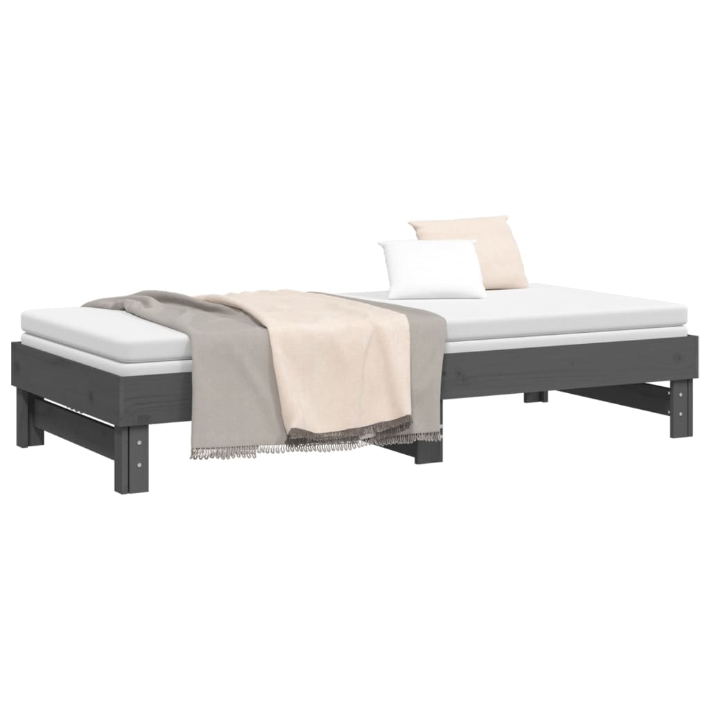 vidaXL Rozkladacia denná posteľ sivá 2x(100x200) cm borovicový masív
