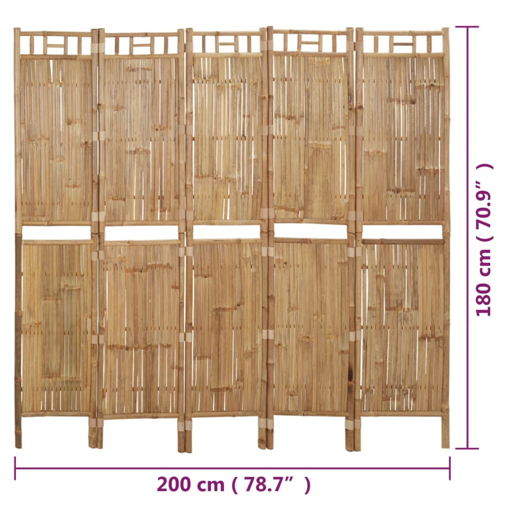 vidaXL Paraván s 5 panelmi bambus 200x180 cm