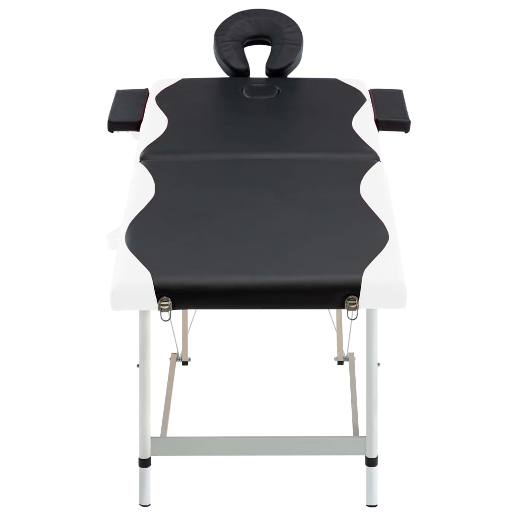 vidaXL Skladací masážny stôl, 2 zóny, hliník, čierno biely