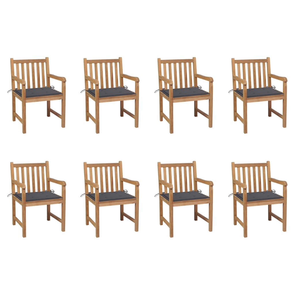 vidaXL Záhradné stoličky 8 ks s antracitovými podložkami tíkový masív