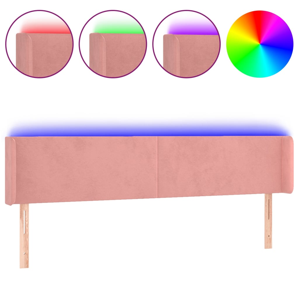 vidaXL Čelo postele s LED ružové 183x16x78/88 cm zamat