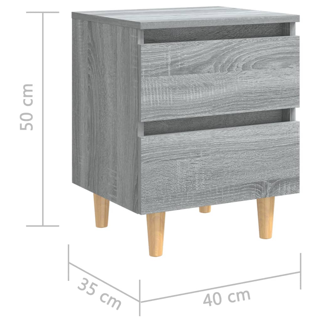 vidaXL Nočný stolík s nohami z masívneho dreva sivý 40x35x50 cm