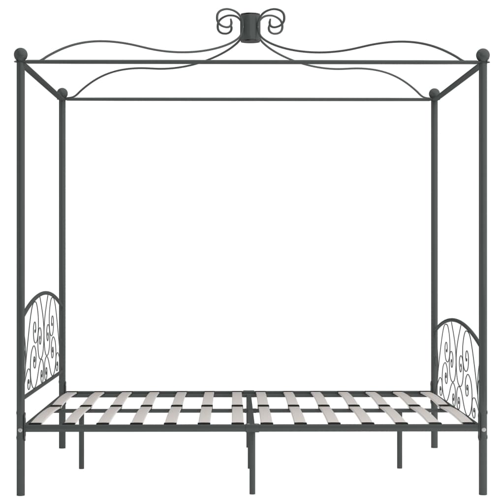 vidaXL Posteľný rám s baldachýnom, sivý, kov 180x200 cm