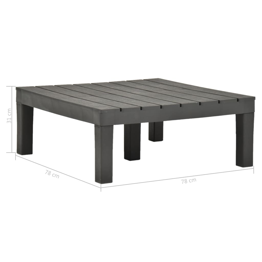 vidaXL Záhradný stôl antracitový 78x78x31 cm plastový