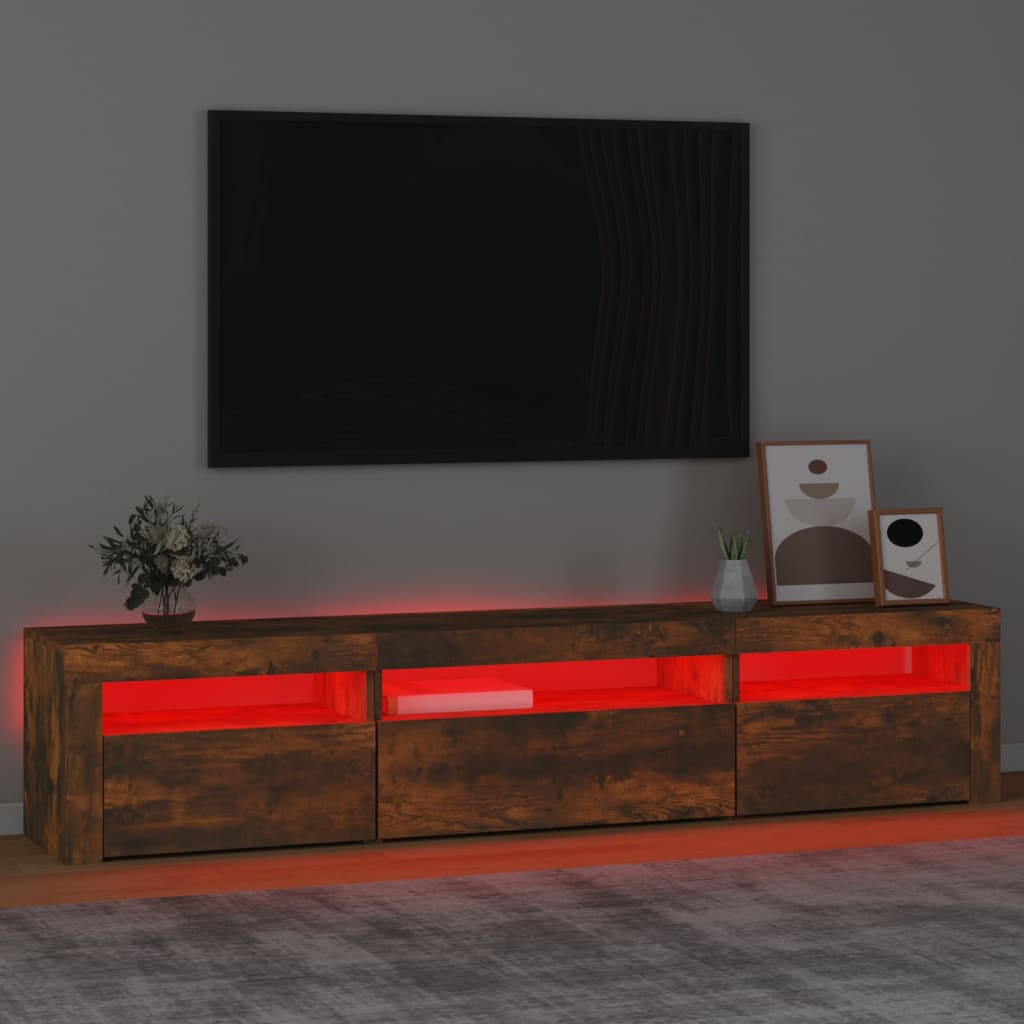 vidaXL TV skrinka s LED svetlami dymový dub 195x35x40 cm