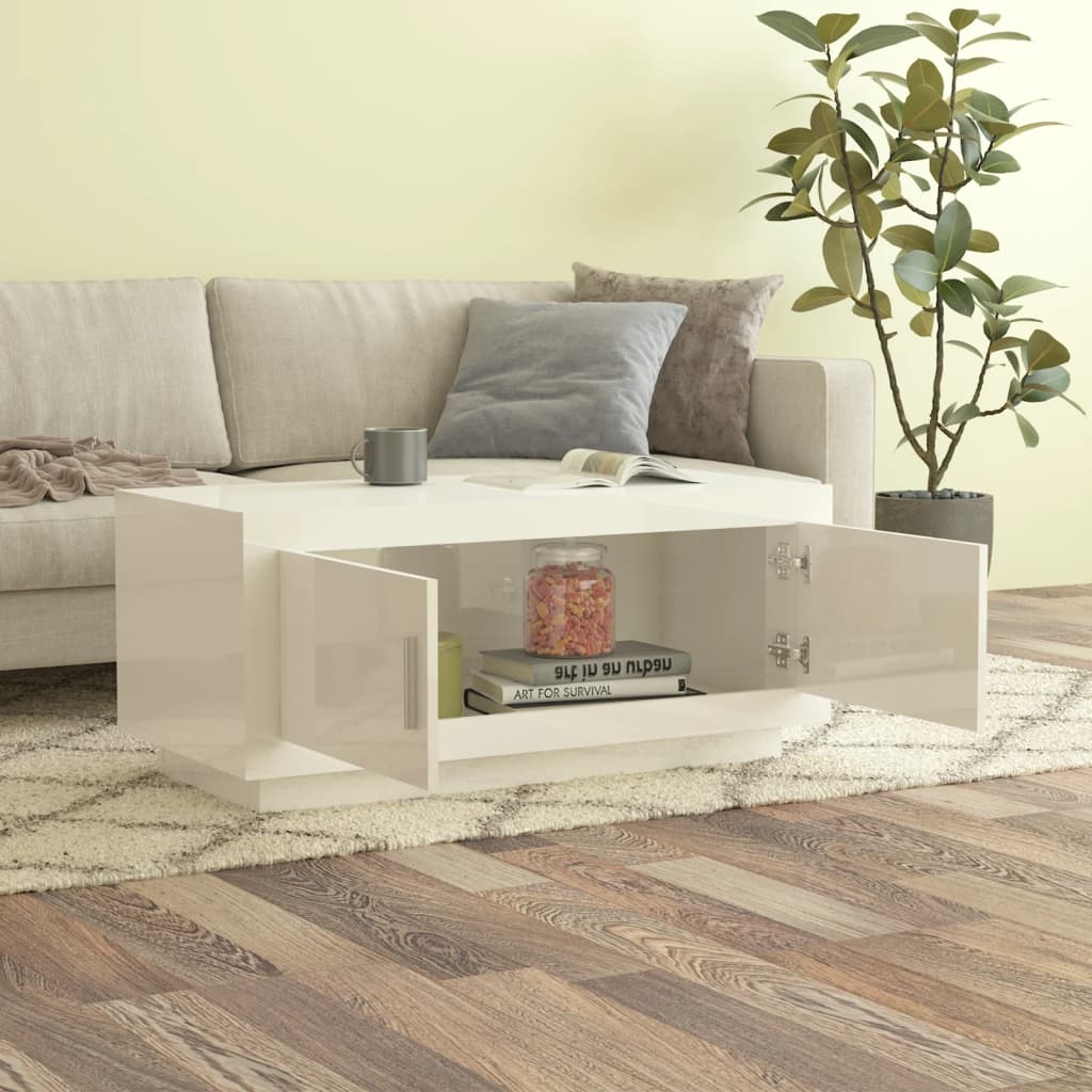 vidaXL Konferenčný stolík lesklý biely 102x50x45 cm spracované drevo