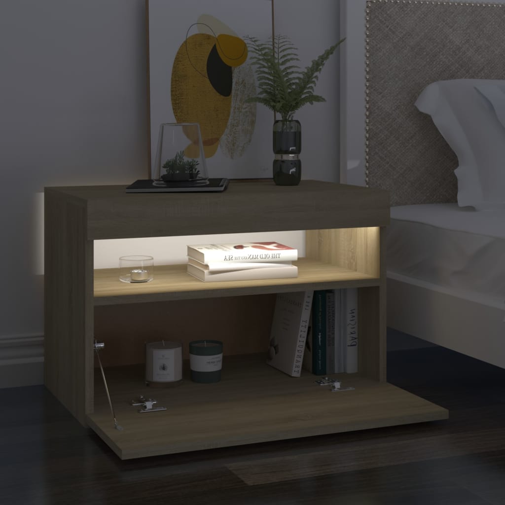 vidaXL Nočný stolík a LED svetlá dub sonoma 60x35x40 cm