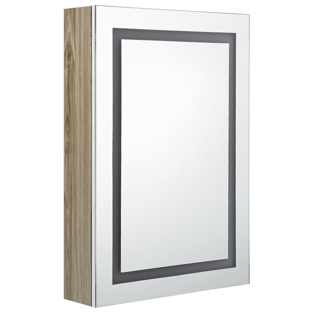 vidaXL LED kúpeľňová zrkadlová skrinka biela a farba dubu 50x13x70 cm