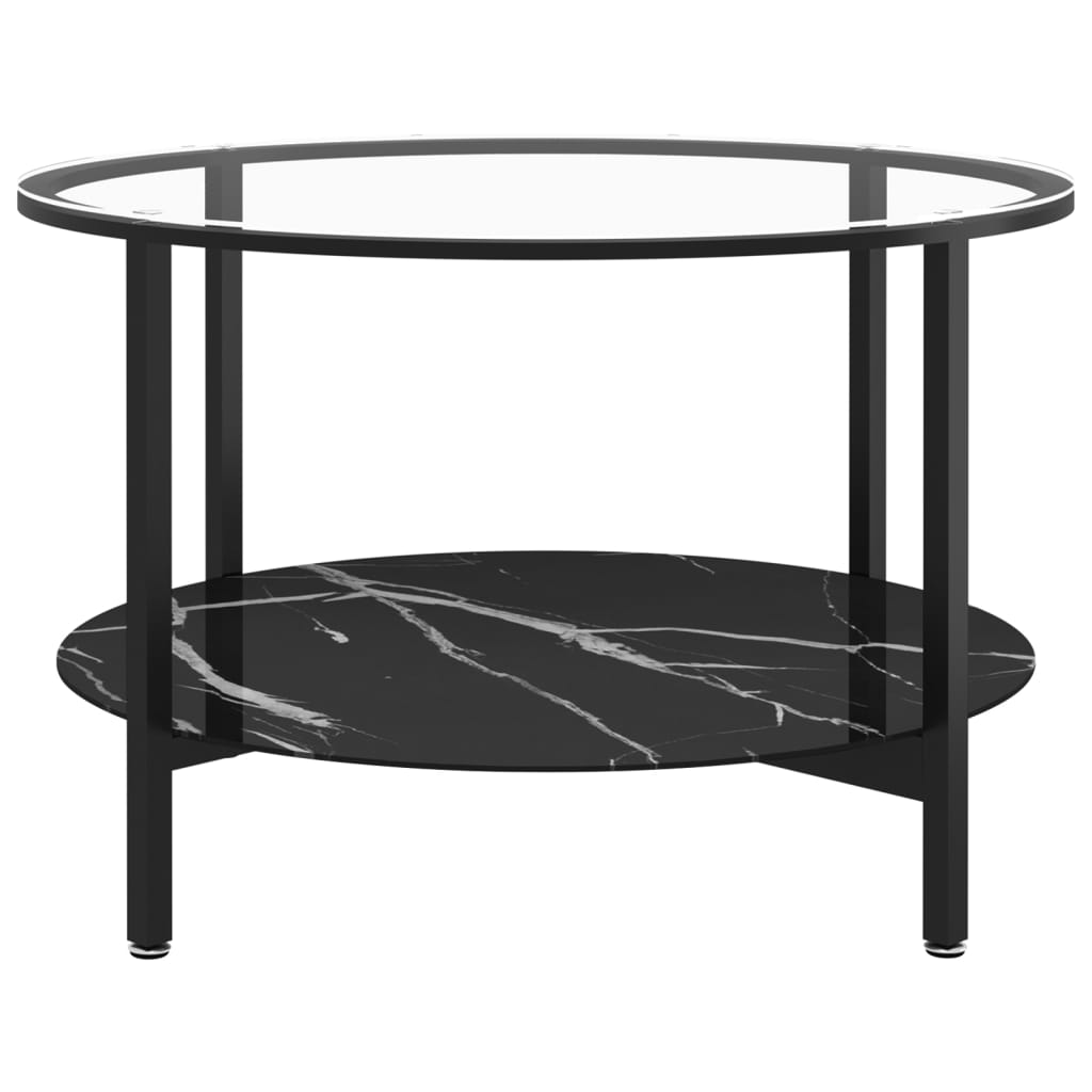 vidaXL Čajový stolík čierny a čierny mramor 70 cm tvrdené sklo