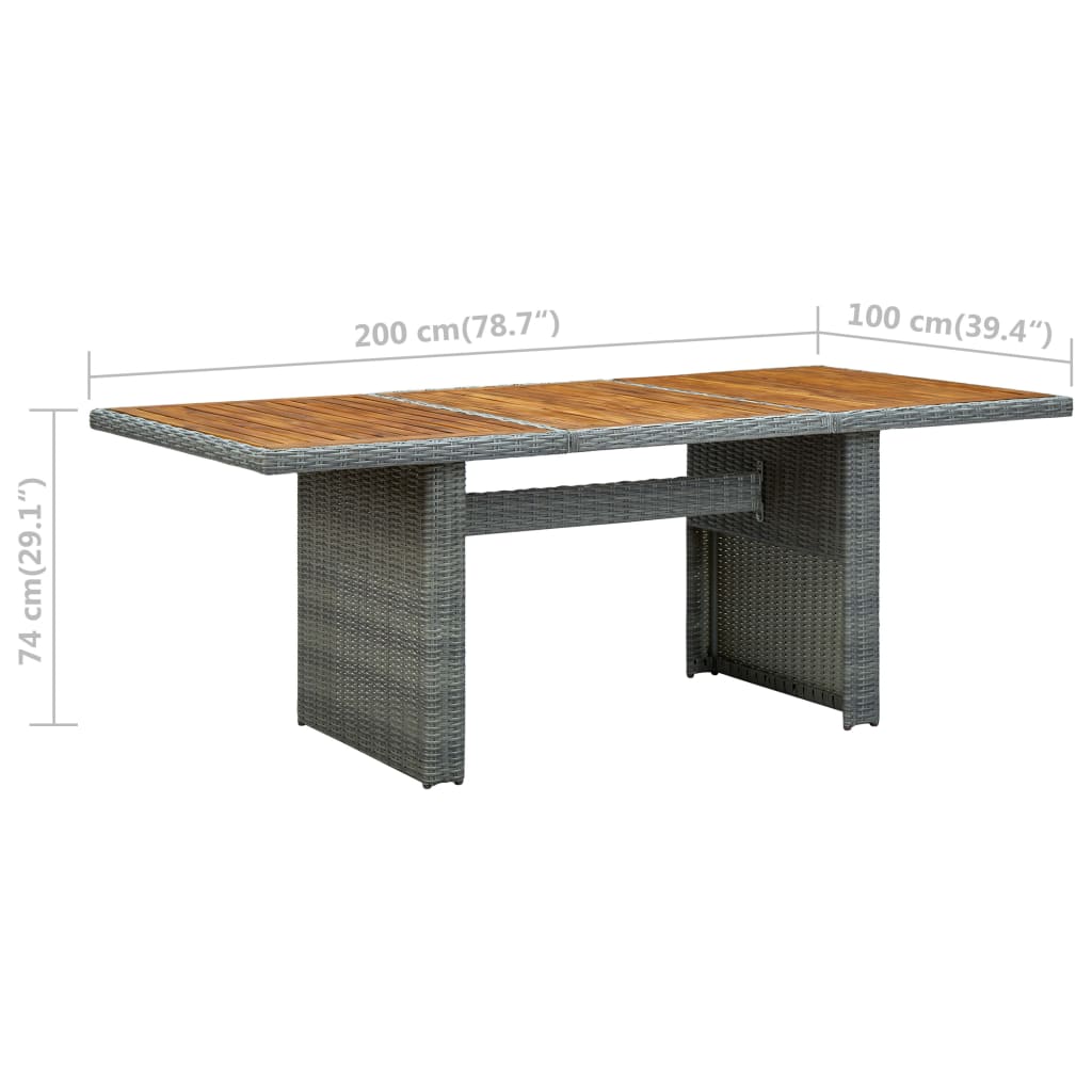 vidaXL Záhradný stôl, svetlosivý, polyratan a akáciový masív