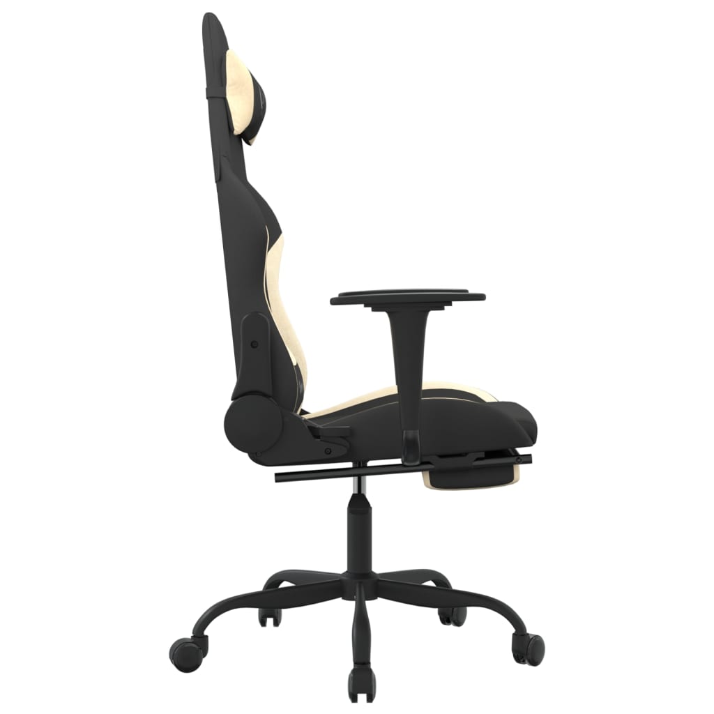 vidaXL Masážna herná stolička s podnožkou, čierna a krémová, látka