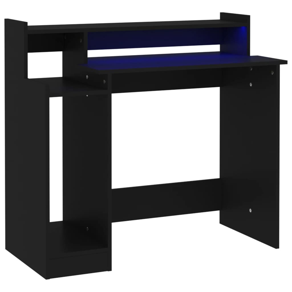 vidaXL Stôl s LED svetlami čierny 97x45x90 cm kompozitné drevo