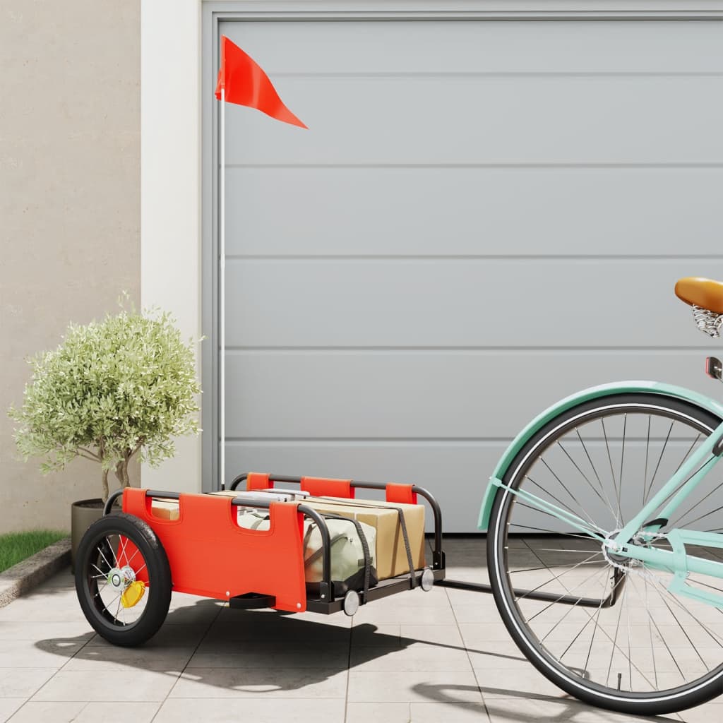 vidaXL Príves na bicykel oranžový oxfordská látka a železo
