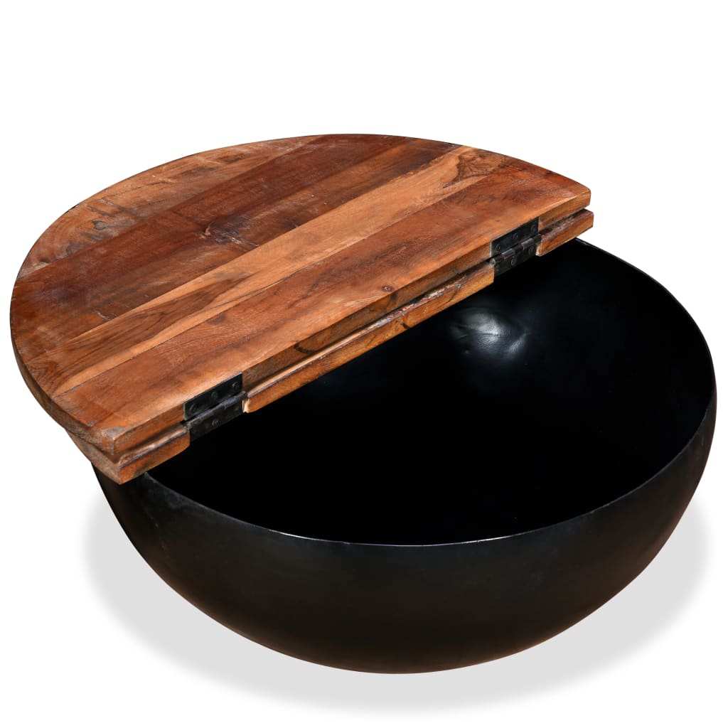 vidaXL Konferenčný stolík, recyklovaný masív, čierny, tvar misky