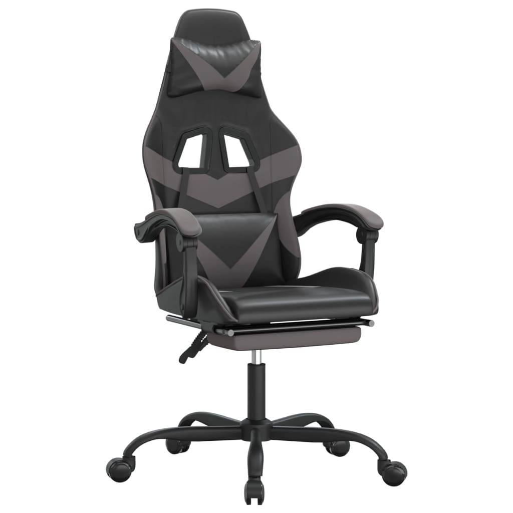 vidaXL Otočná herná stolička s podnožkou čierna a sivá umelá koža