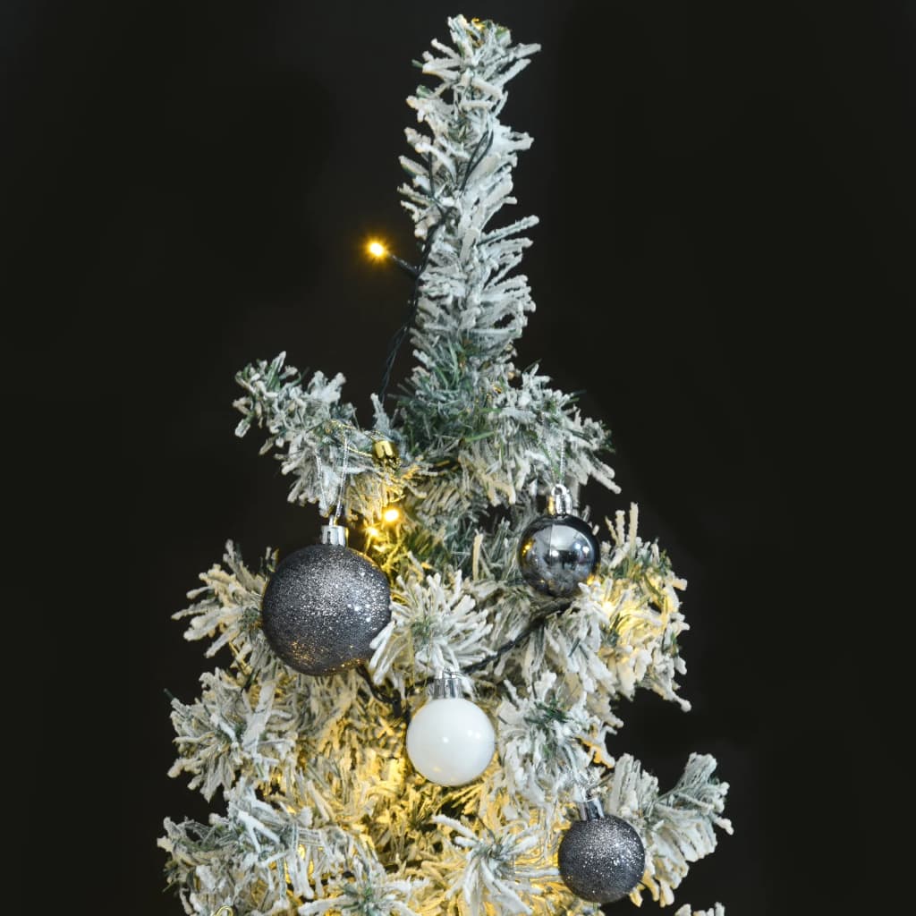 vidaXL Úzky vianočný stromček 300 LED, zasnežený s guľami 300 cm