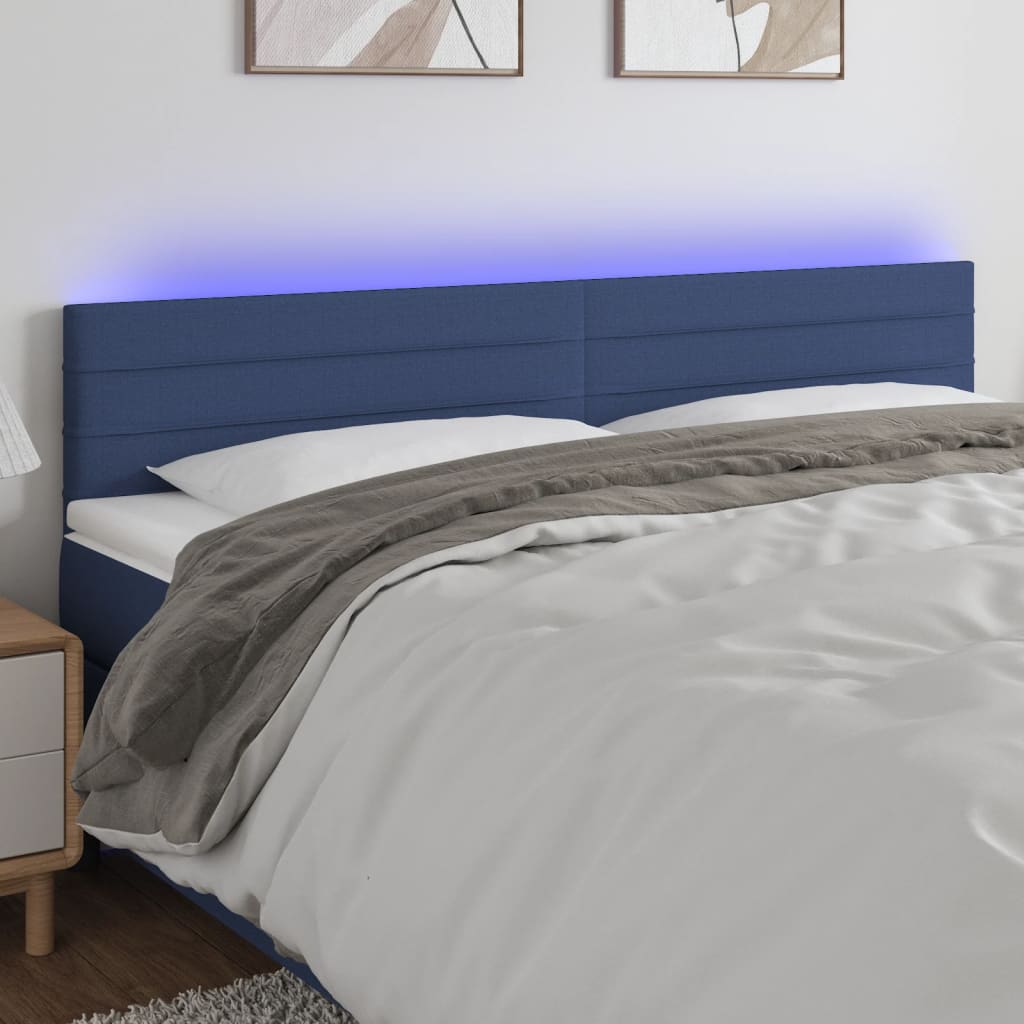 vidaXL Čelo postele s LED modré 180x5x78/88 cm látka