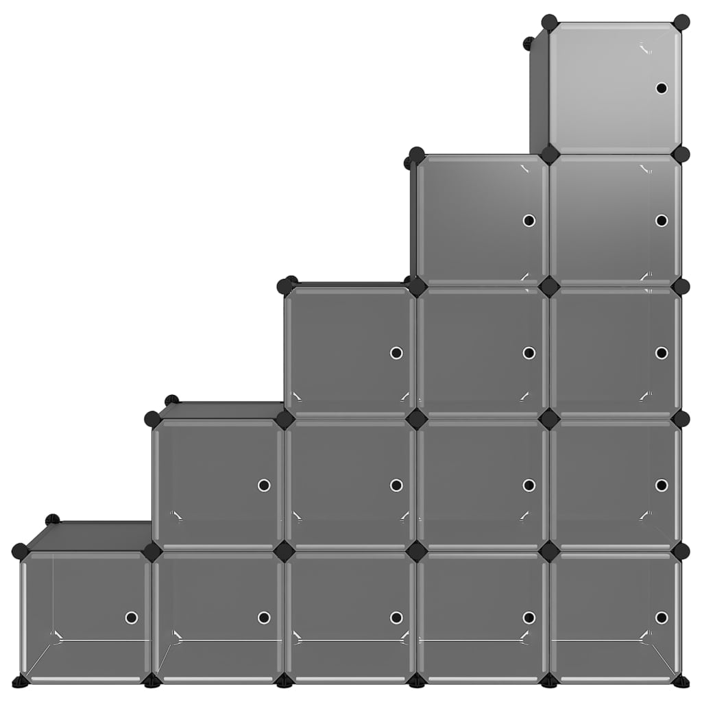 vidaXL Úložný kockovaný organizér s 15 kockami a dverami čierny PP
