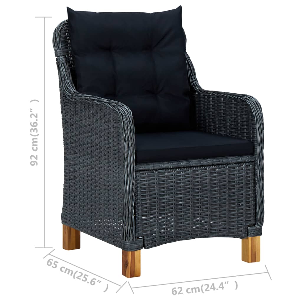 vidaXL Záhradné stoličky s podložkami 2 ks, polyratan, tmavosivé