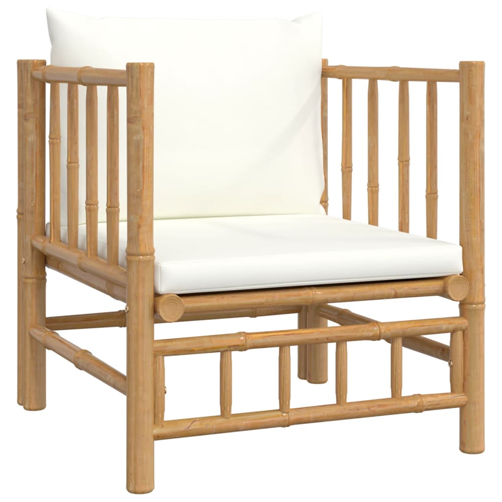 vidaXL 6-dielna záhradná sedacia súprava krémovo-biele vankúše bambus