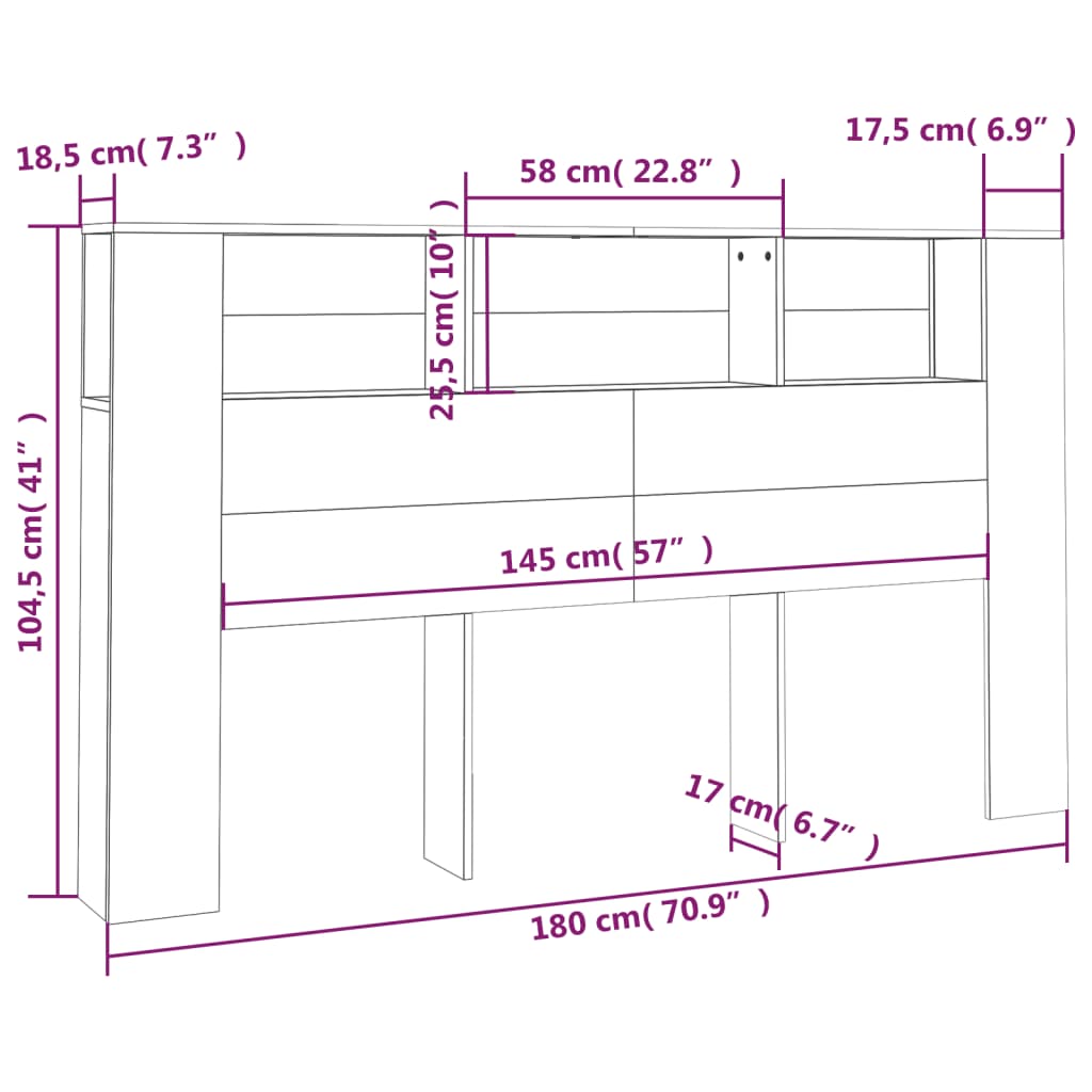 vidaXL Čelo postele so skrinkou betónovo sivé 180x18,5x104,5 cm