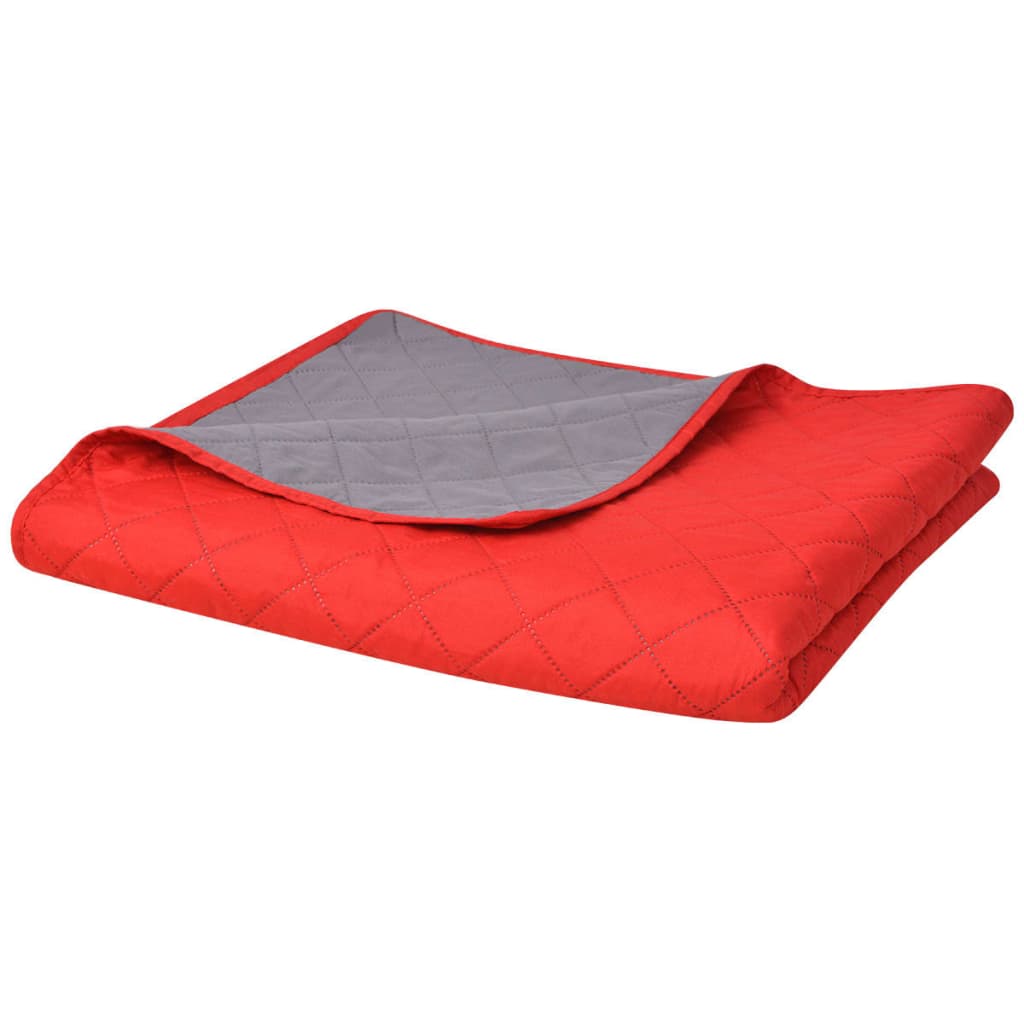 vidaXL Obojstranná posteľná prikrývka, červená a sivá, 230x260 cm