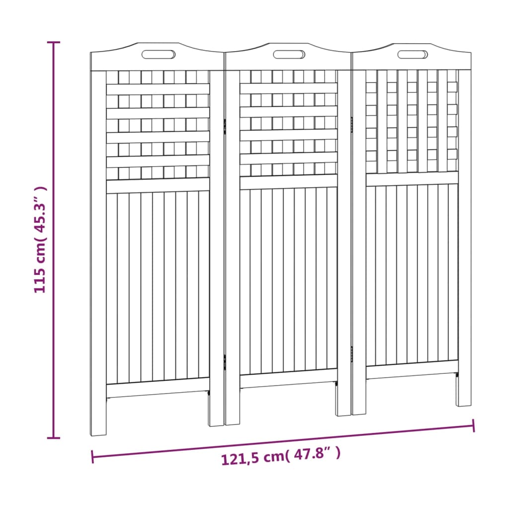 vidaXL 3-panelový paraván 121,5x2x115 cm akáciové masívne drevo