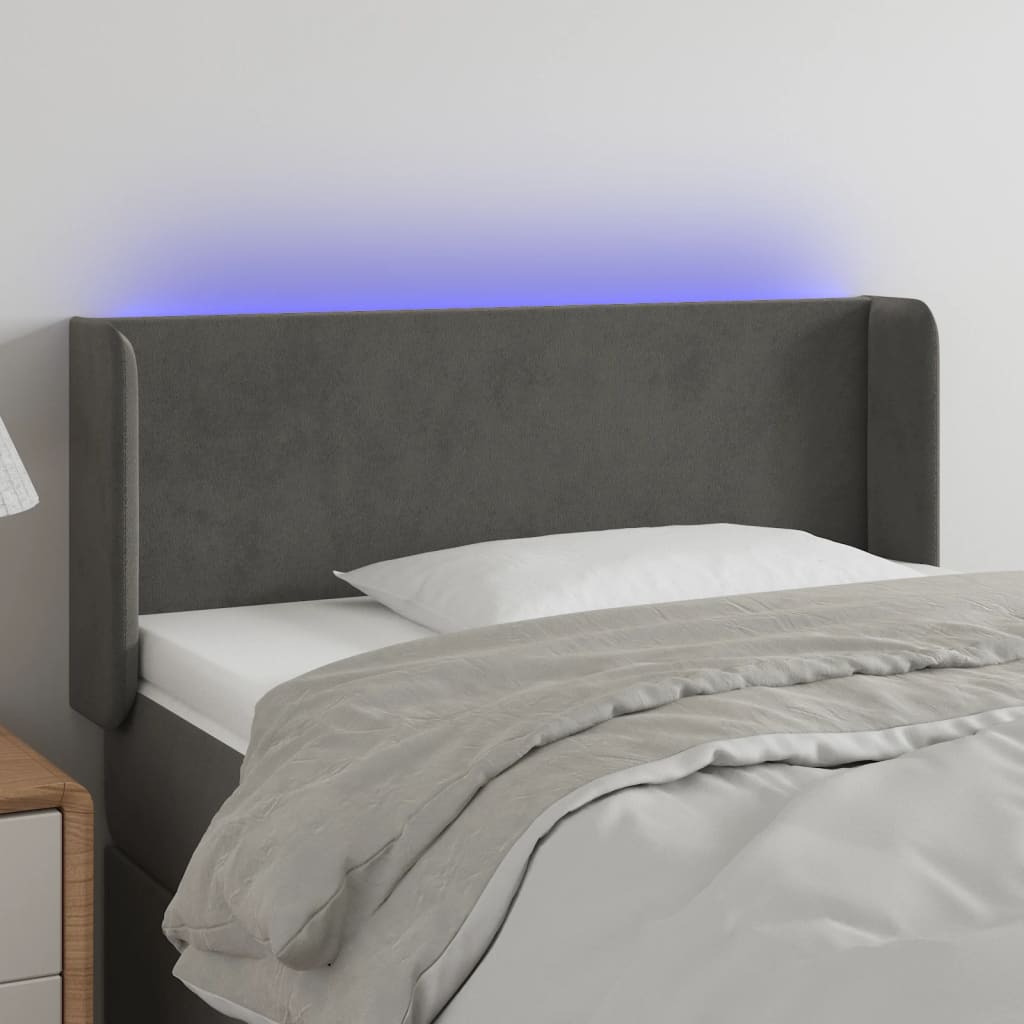 vidaXL Čelo postele s LED tmavosivé 93x16x78/88 cm zamat