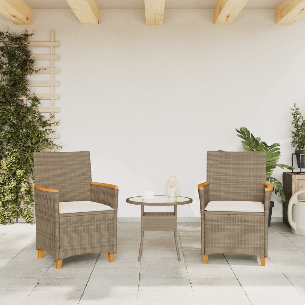 vidaXL Záhradné stoličky s vankúšmi 2ks béžové polyratan masívne drevo