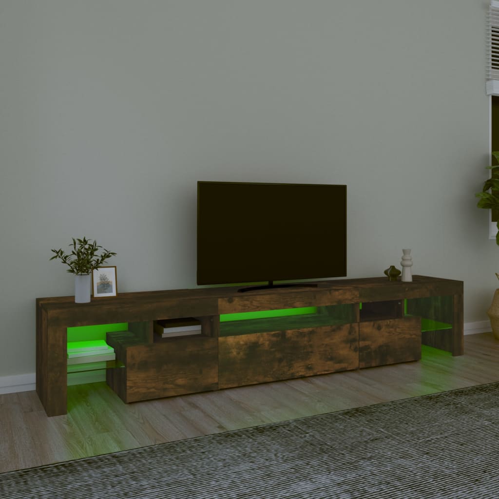 vidaXL TV skrinka s LED svetlami dymový dub 215x36,5x40 cm