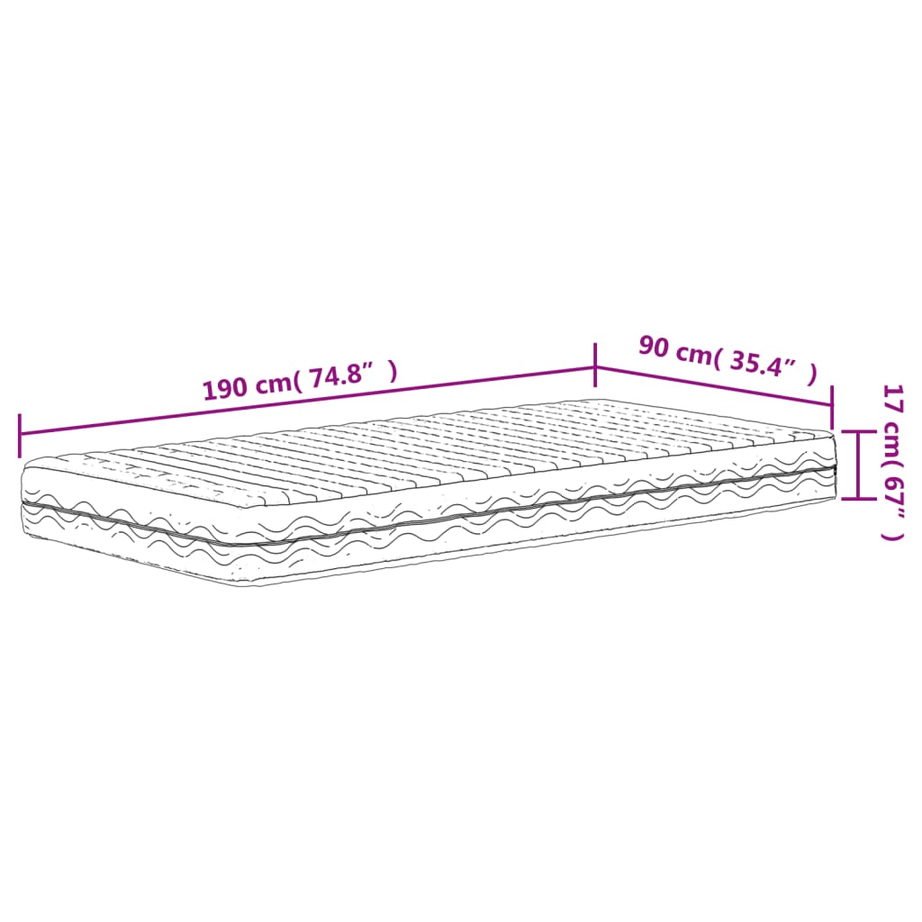 vidaXL Penový matrac biely 90x190 cm tvrdosť H2 H3