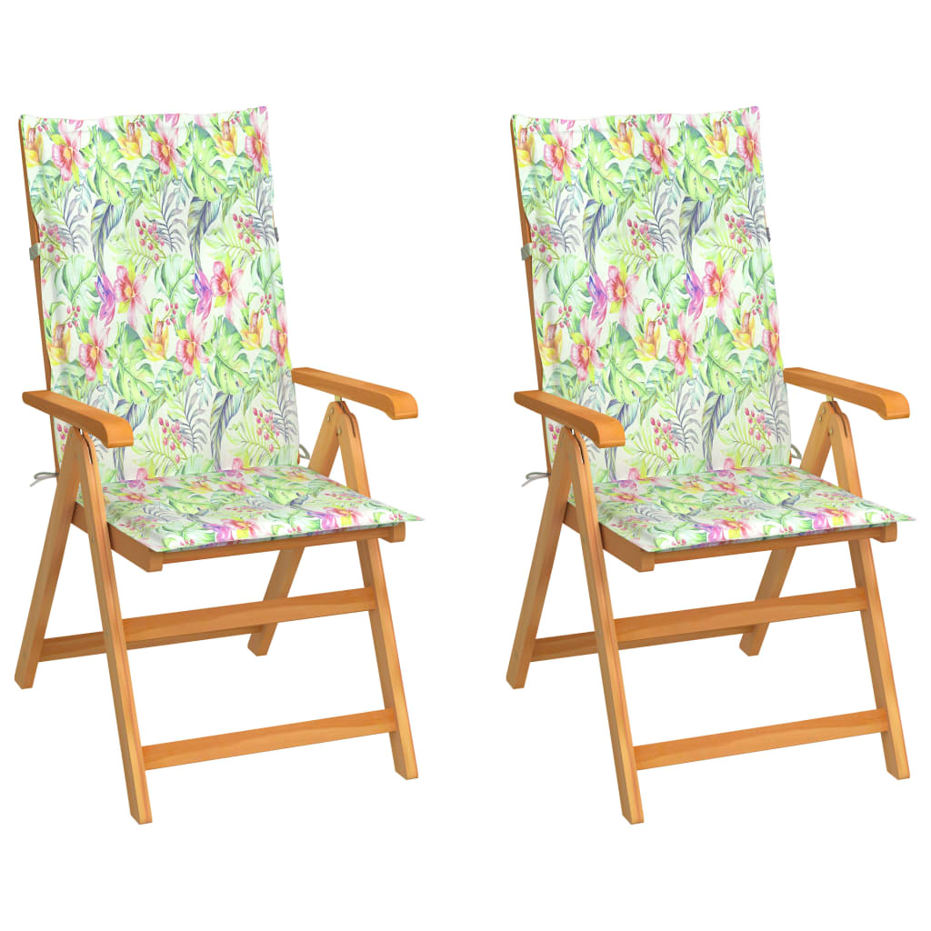 vidaXL Záhradné stoličky 2 ks podložky s listovým vzorom tíkový masív