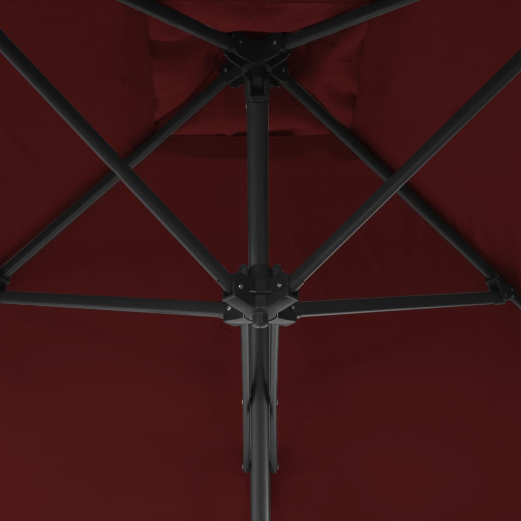 vidaXL Vonkajší slnečník s oceľovou tyčou, bordový 250x250x230 cm