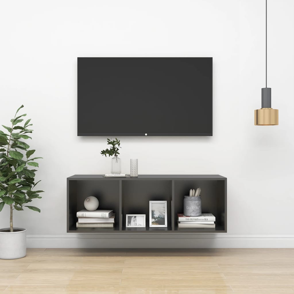 vidaXL Nástenná TV skrinka, sivá 37x37x107 cm, kompozitné drevo