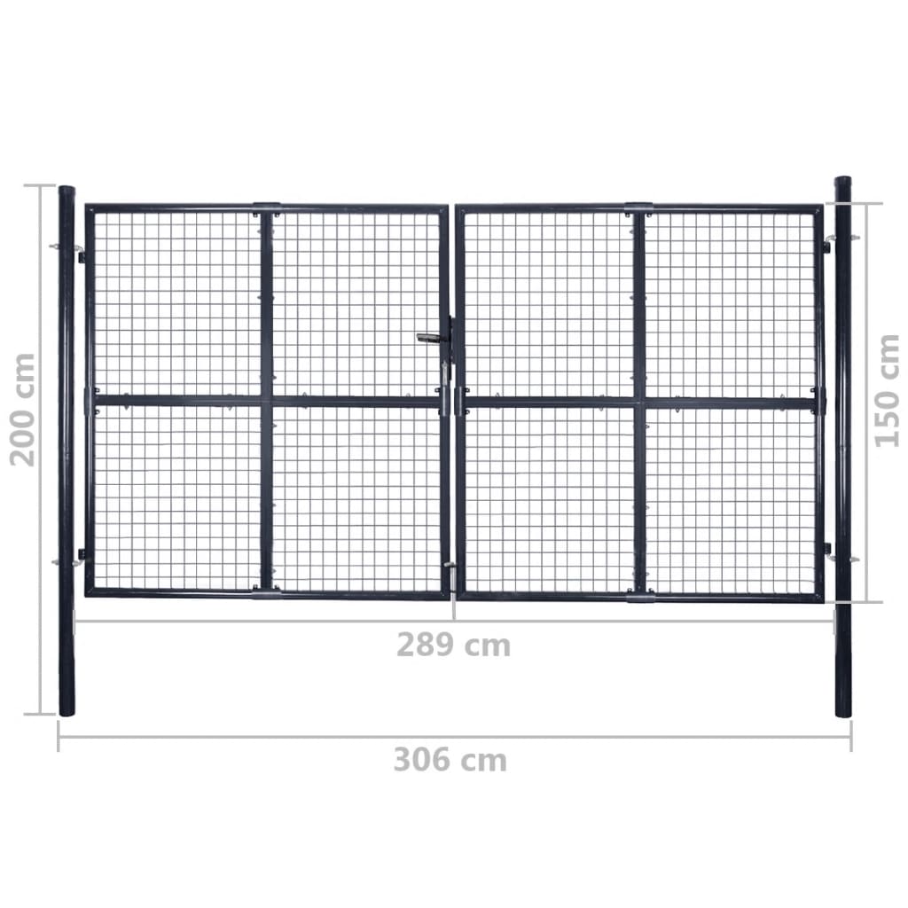 vidaXL Záhradná brána, pletivo, pozinkovaná oceľ 289x150 cm, sivá
