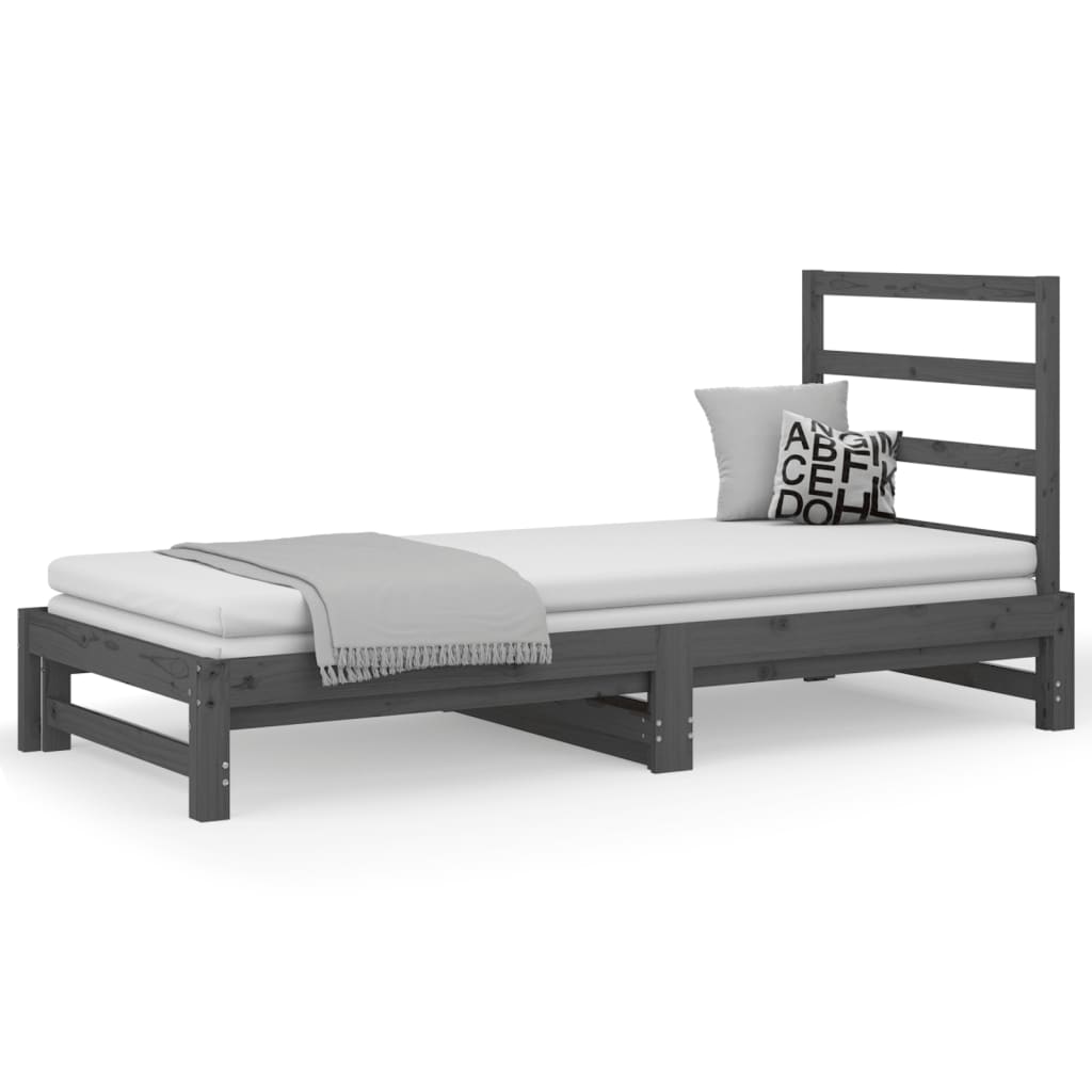 vidaXL Rozkladacia denná posteľ sivá 2x(90x200) cm borovicový masív
