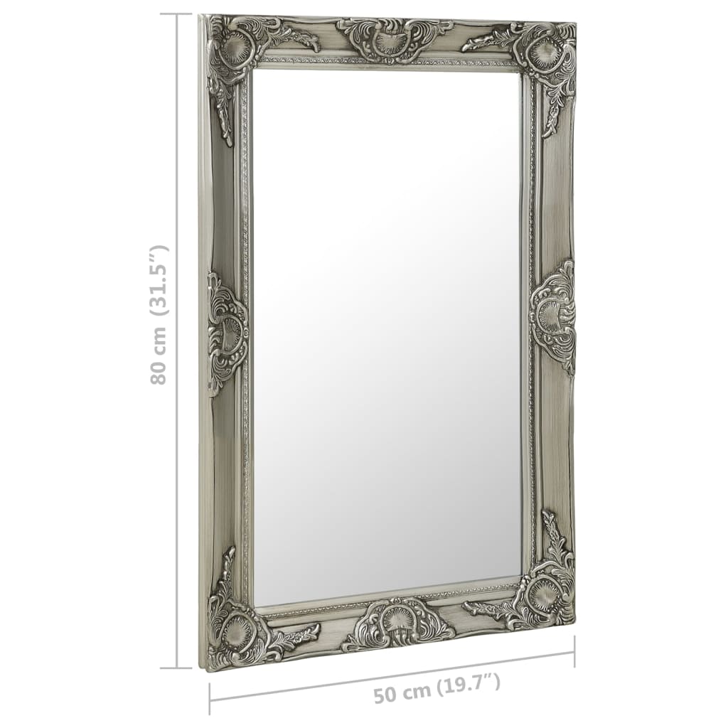 vidaXL Nástenné zrkadlo v barokovom štýle 50x80 cm strieborné