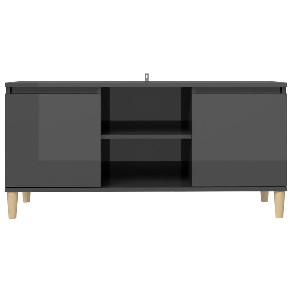 vidaXL TV stolík nohy z masívneho dreva lesklý sivý 103,5x35x50 cm