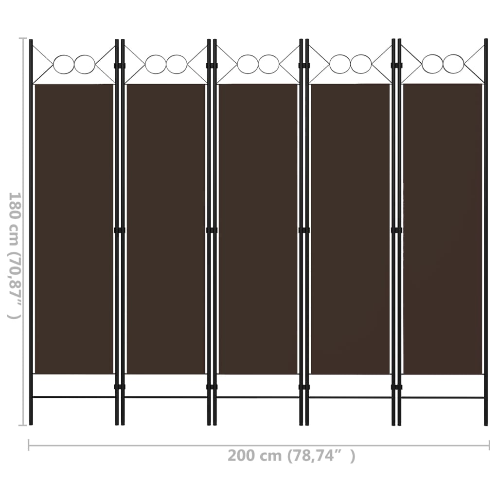 vidaXL Paraván s 5 panelmi, hnedý 200x180 cm