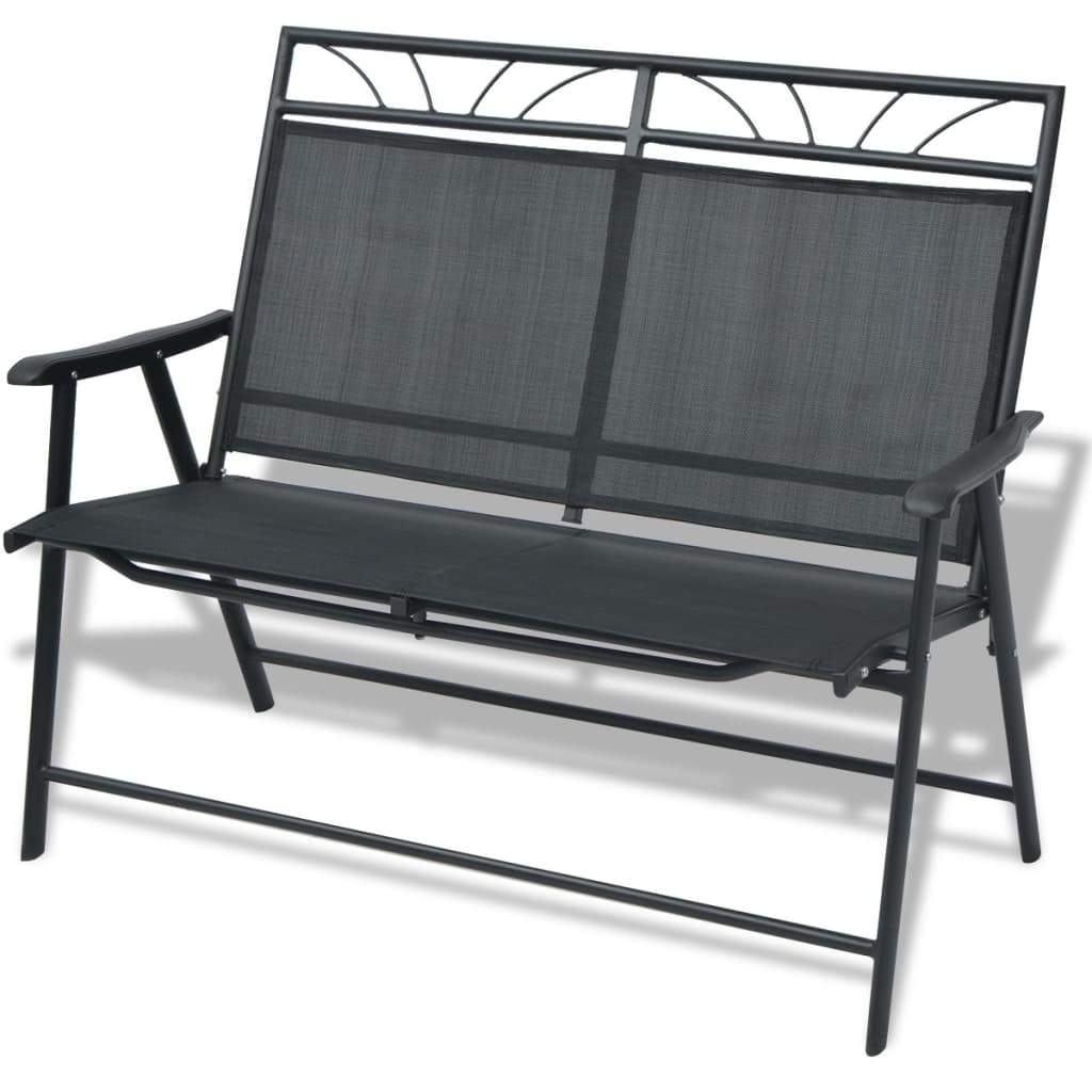 vidaXL Skladacia záhradná lavička 118 cm, oceľ a textilén, čierna