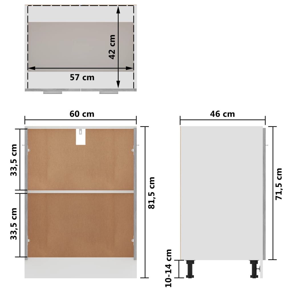 vidaXL Spodná skrinka, betónovo sivá 60x46x81,5 cm, kompozitné drevo
