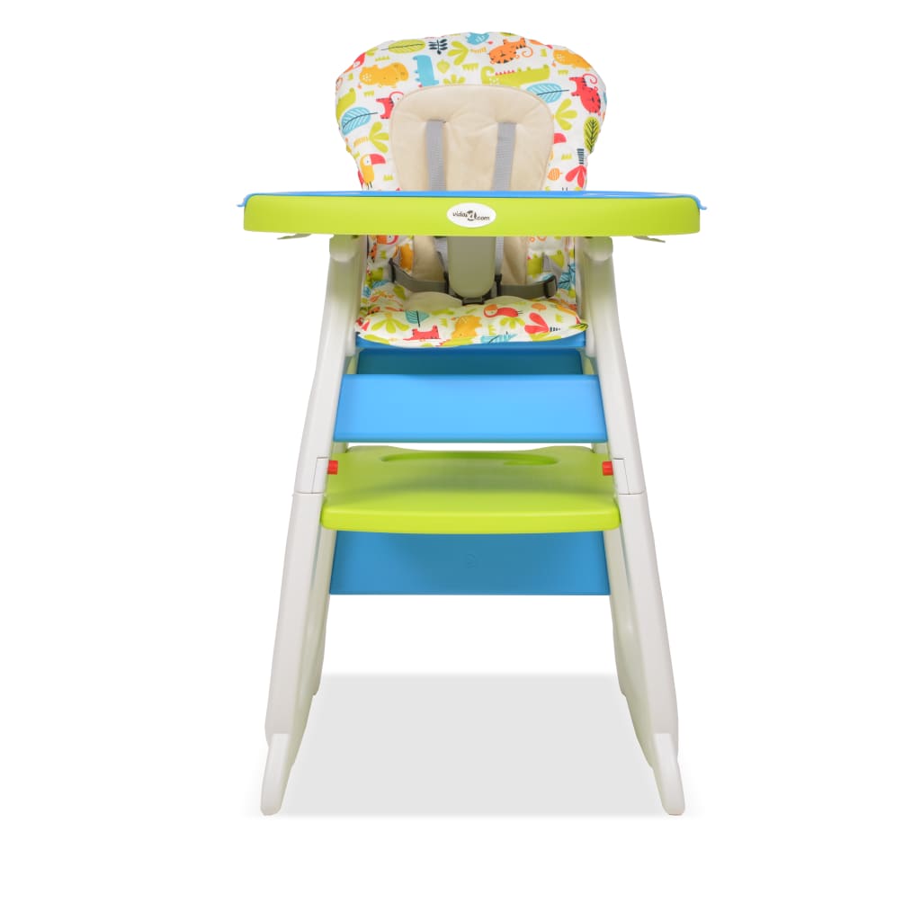 vidaXL Vysoká detská jedálenská stolička s pultíkom 3-v-1, modro-zelená