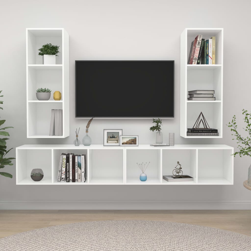 vidaXL Nástenné TV skrinky 4 ks biele drevotrieska