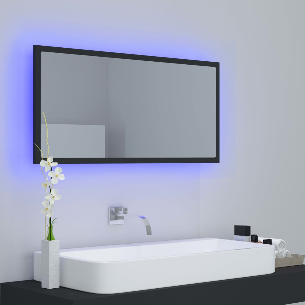 vidaXL LED kúpeľňové zrkadlo sivé 90x8,5x37 cm akryl