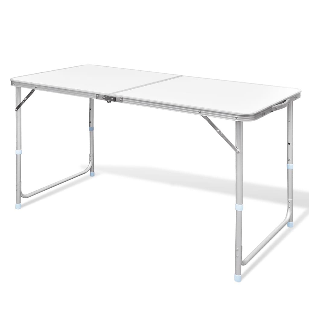 Skladací výškovo nastaviteľný kempingový stôl, 120 x 60 cm, hliníkový